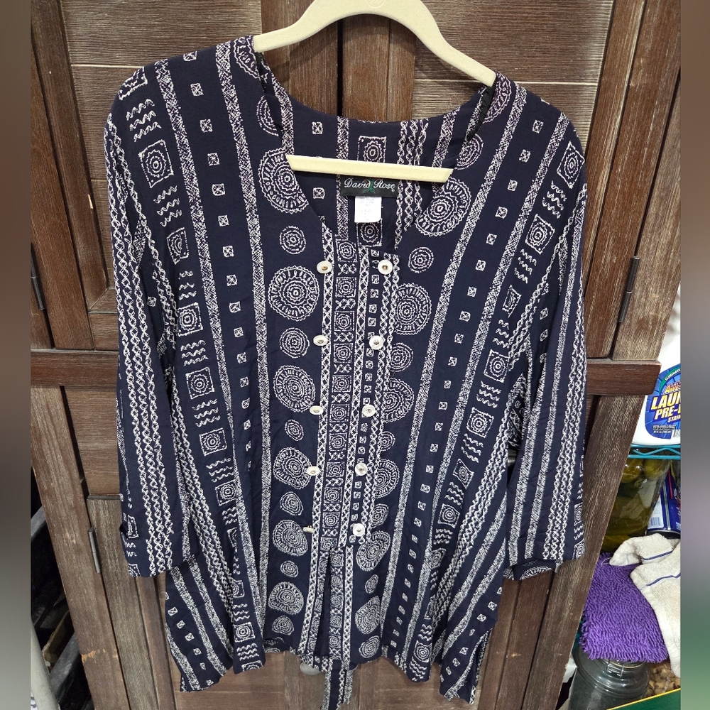 David Rose Women's Plus Size Belted Top Size 16 Blue 3/4 Sleeve Rayon Blend
